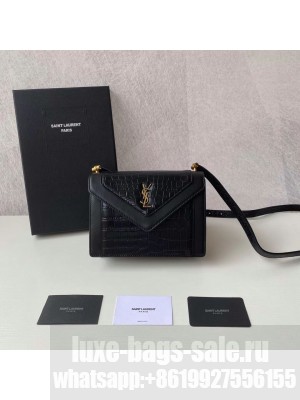 Yves Saint Laurent GABY MINI SATCHEL CROCODILE-EMBOSSED SHINY LEATHER Y568890 black