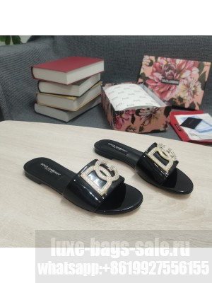 DOLCE & GABBANA CALFSKIN SLIDERS DG CRYSTAL LOGO 2022 BLACK