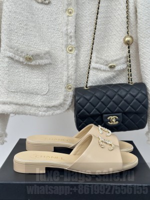 Chanel Lambskin Slide Mule Beige