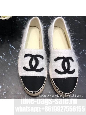 Chanel CC Logo Tweed Fabric Espadrilles G34436 White 2019