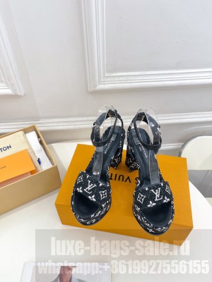 Louis Vuitton Silhouette Sandal 11cm in Leather and Monogram Black Denim 2023