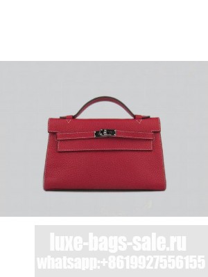 HERMES KELLY 22 CALFSKIN LEATHER CLUTCH BAG IN RED 