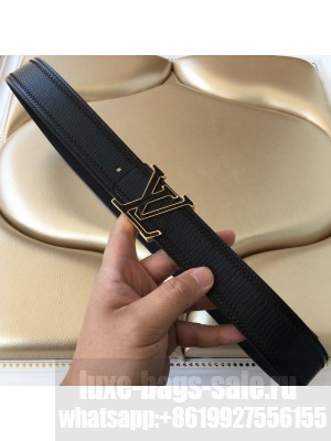 Louis Vuitton Embossed Leather Belt 38mm with LV Buckle Black/Gold 2019 Collection