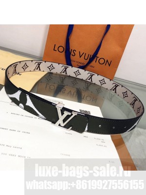 Louis Vuitton Giant Monogram LV Iconic 30mm Reversible Belt M0151U Khaki Green/Silver 2019 Collection