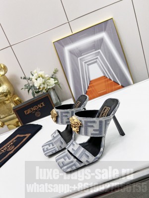 Versace x Fendi 11cm Fendace FF Fabric Slide Sandals 2022 Collection 023