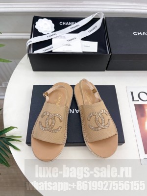 Chanel Canvas CC Rhinestone Espadrilles Sandals beige 2025