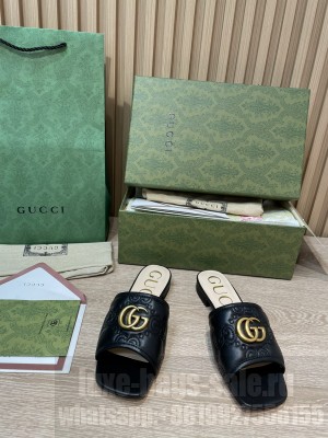 Gucci GG Lambskin Leather ‎Slide Sandals 2022 Collection,Black