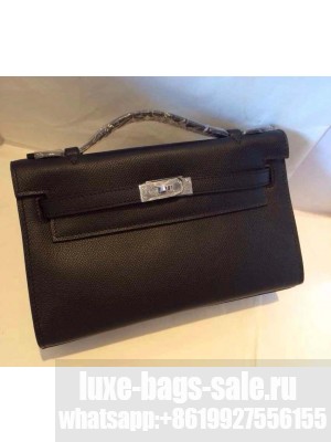 HERMES KELLY 22 EPSOM LEATHER CLUTCH BAG IN BLACK