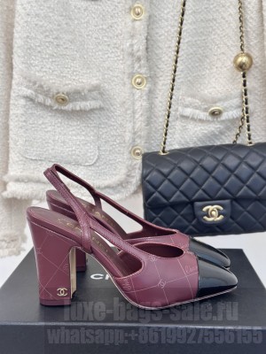 Chanel Slingback 9cm Printed Lambskin & Patent Calfskin Burgundy,Black 2025