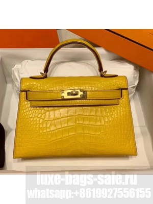 Hermes Mini Kelly II Handbag in Real Alligator Leather Yellow (Handmade) Collection