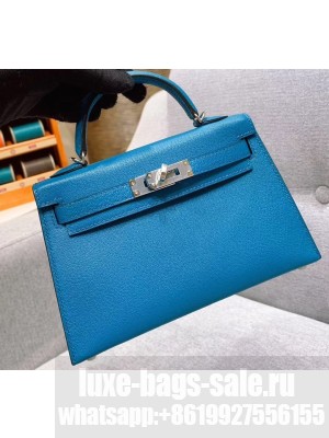Hermes Mini Kelly II Bag in Original Chevre Leather Light Blue