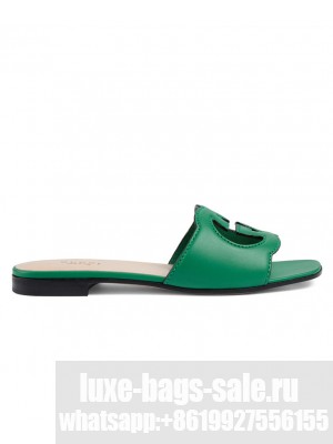 Gucci Women's Interlocking G Cut-Out Slide Sandal 694451 Green