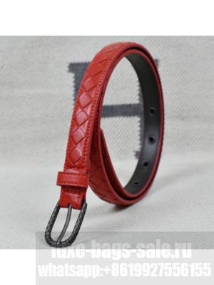 Bottega Veneta Intreccio Lambskin 20mm Belt with Vintage Square Buckle Red 2019 Collection