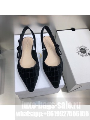 Dior J'Adior Slingback Ballerina Flat in Black Crocodile-Effect Embroidered Velvet 2021 Collection