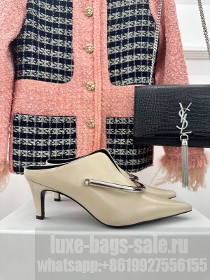 JIL SANDER pointed toe metal detail on the front Beige Mule