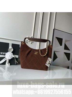 CHANEL Hobo Bag Suede Calfskin AS5970 Dark Brown