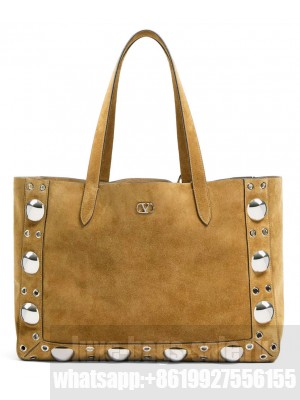 Valentino Garavani Nellcote Medium Suede Shopping Bag Coffee