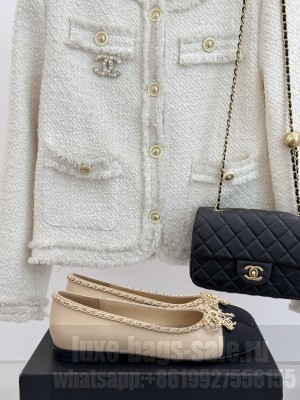 Chanel Calfskin Ballet Flats with Chain Bow Beige 2025