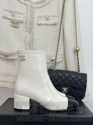 Chanel Calfskin 3.5cm Heel Zipper Boots 2023 White