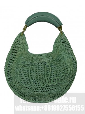 Chloe Summer Banana Hobo Bag In Raffia Green
