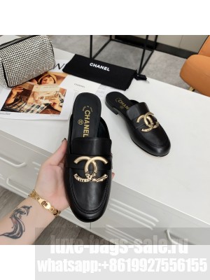 Chanel Open Back Calfskin Black Loafers Spring/Summer 2021 Collection