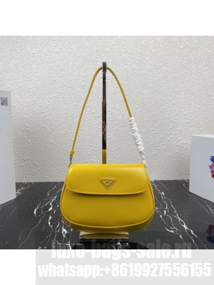 Prada Cleo brushed leather shoulder bag with flap 1BD311 yellow