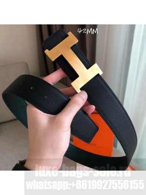 Hermes Constance Reversible Leather Buckle Belt 42mm Dark Green/Black/Gold 2019 Collection