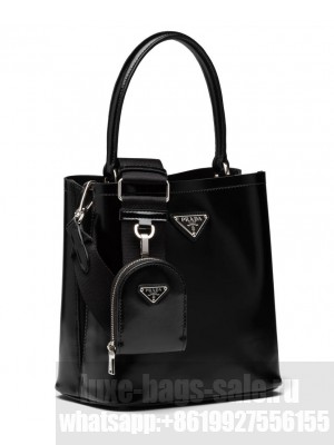 Prada Leather Tote Bag With Pouch Black