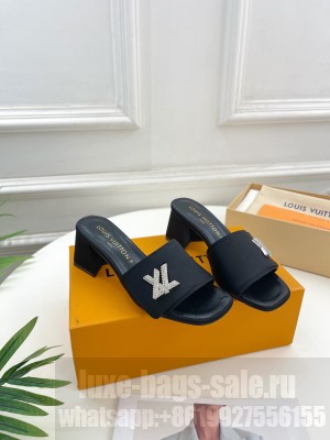 Louis Vuitton Shake Slide Sandals 5.5cm in Black Silk with LV Twist 2023 08
