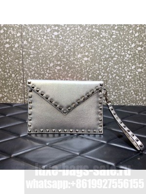 VALENTINO Garavani Rockstud Calfskin Clutch WP0P87R silver