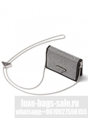 Prada Cardholder With Shoulder Strap And Crystals Black