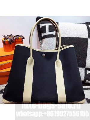Hermes Canvas Garden Party 36 Bag Black/White