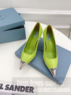 Prada Brush Leather Pumps 7.5cm with Metal Logo 2022 Collection,Green