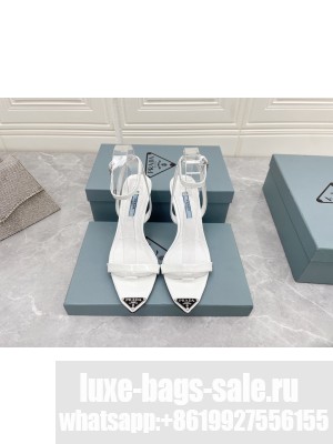Prada Calfskin Sandals 9cm with Metal Logo White 2022 Collection