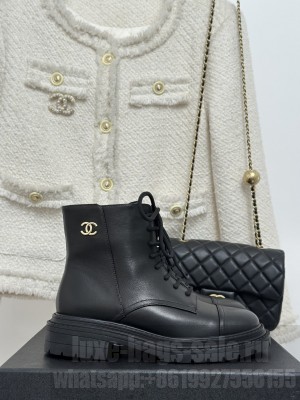 Chanel Calfskin 3.5cm Lace-up Ankle Boots 2023 Black