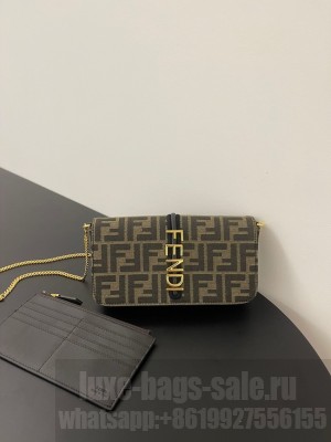Fendi small FF jacquard fabric and leather bag F3670 Brown