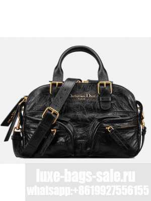 Dior Small Grand Tour Bowling Bag Black Crinkled Calfskin M6000UNQD