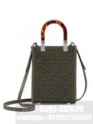 Fendi Mini Sunshine Shopper FF Fabric Mini Bag 8BS051 Green