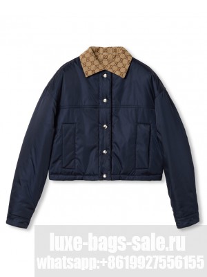 Gucci Women's Reversible Gabardine Nylon Jacket Dark Blue