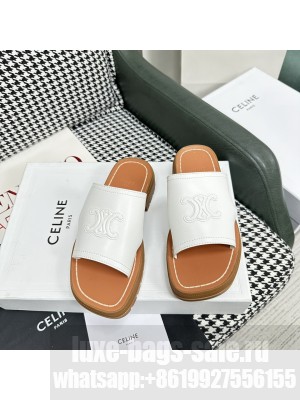 CELINE CLEA TRIOMPHE SLIDE IN CALFSKIN & VEGETAL TANNING WHITE