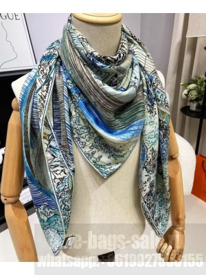 Hermes Women's Les Folies Du Faubourg Scarf Blue