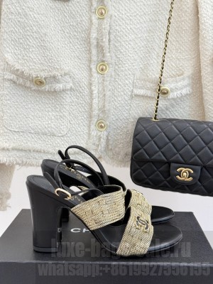 Chanel Leather & metal Chain CC Logo 9cm Sandals Black 2025