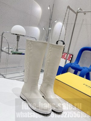Fendi FF Embossed Boots white