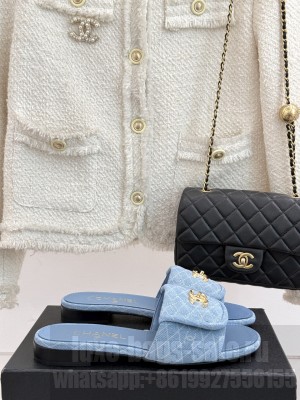 Chanel Quilted Denim Flat Slides Sandal with Foldover G45474 Light Blue 2025 