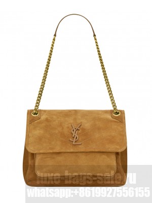 Saint Laurent Niki Medium In Suede And Smooth Leather 498894 Coffee