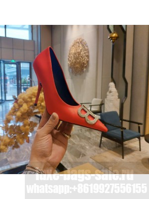 Balenciaga Crystal BB Logo 85mm Satin Orange Pumps 2022