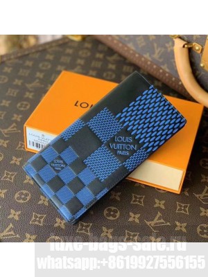 Louis Vuitton Men's Brazza Wallet in Damier 3D Leather N60400 Navy Blue 2021 Collection