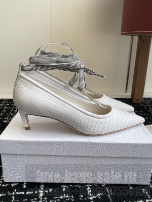 Dior D-Journey Lace-Up 4.5cm Pumps in Perforated Supple Lambskin with Lace White