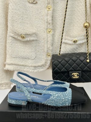 Chanel Strass & Grosgrain Slingback Flat G31318 Blue 2024