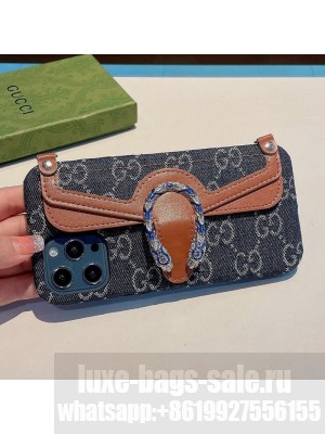 Gucci Dionysus GG Denim iPhone Case Pouch with Chain Blue  2021 Collection